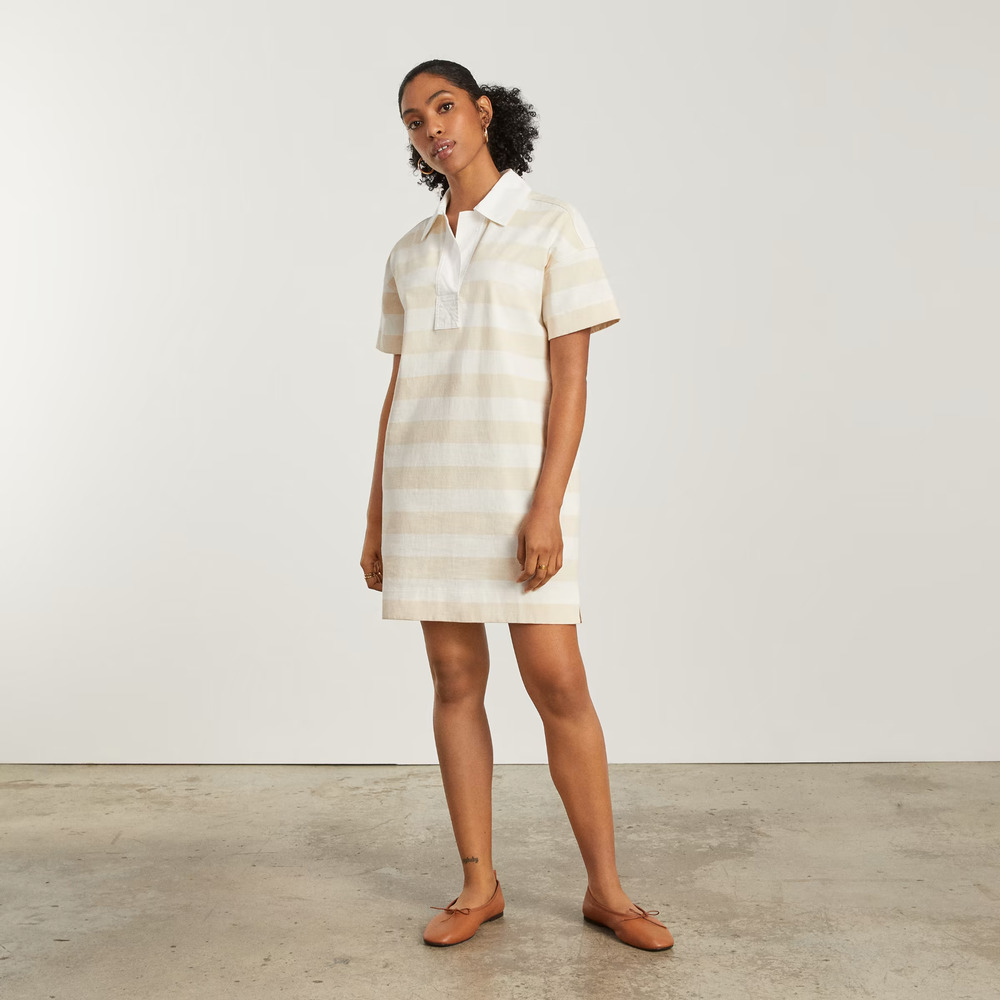 EVERLANE NWT Beige Striped Organic Cotton Beach Polo Tee Dress Size XS